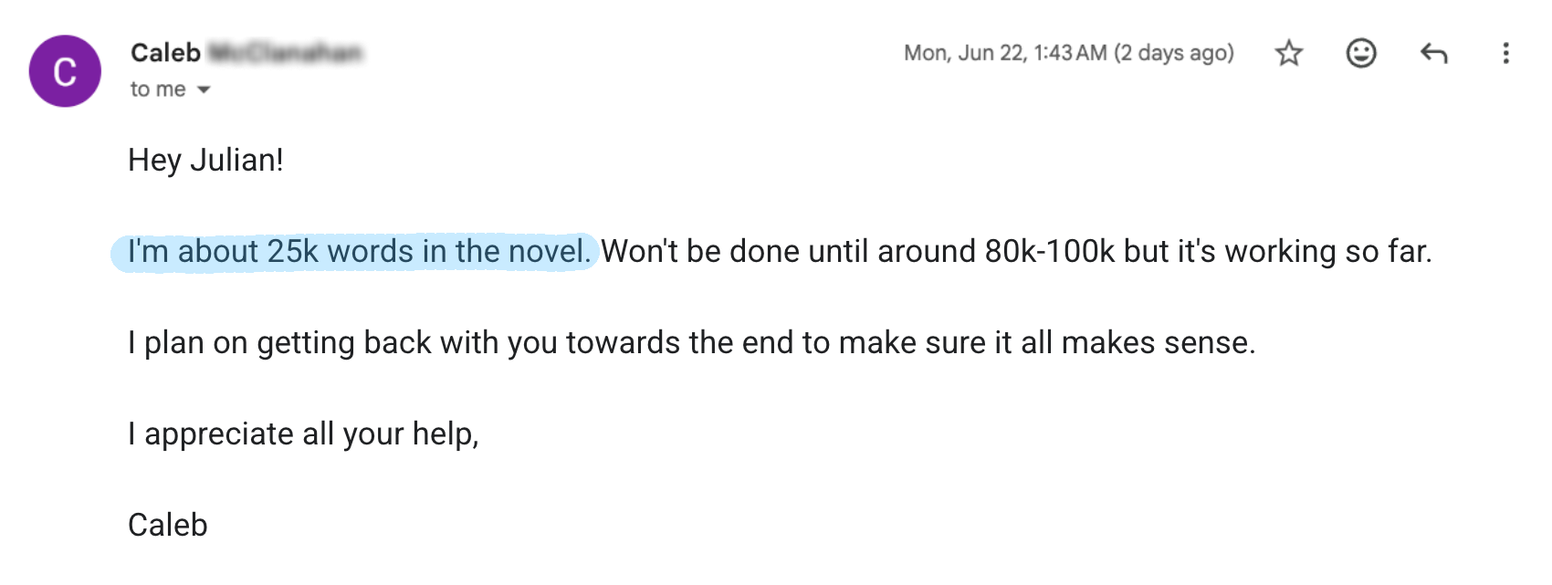 Email from Caleb